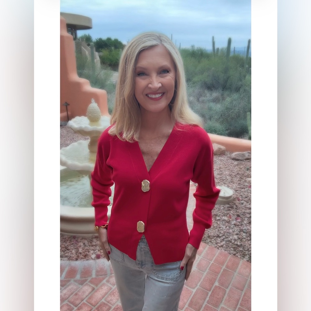 NWT Red Sweater with Button Detail-S - Picture 8 of 17